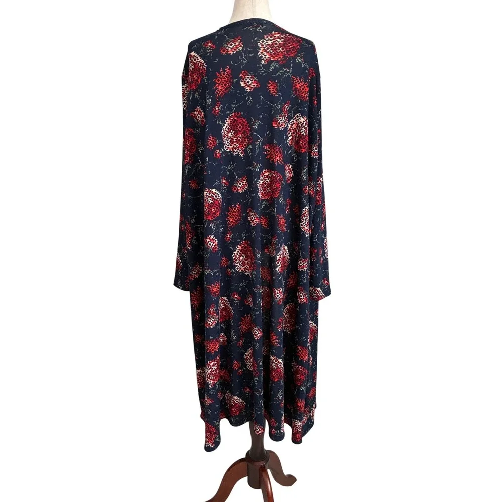 LuLaRoe Joy Duster Vest Womens XL Navy Blue Red Geometric Floral Longline Pocket